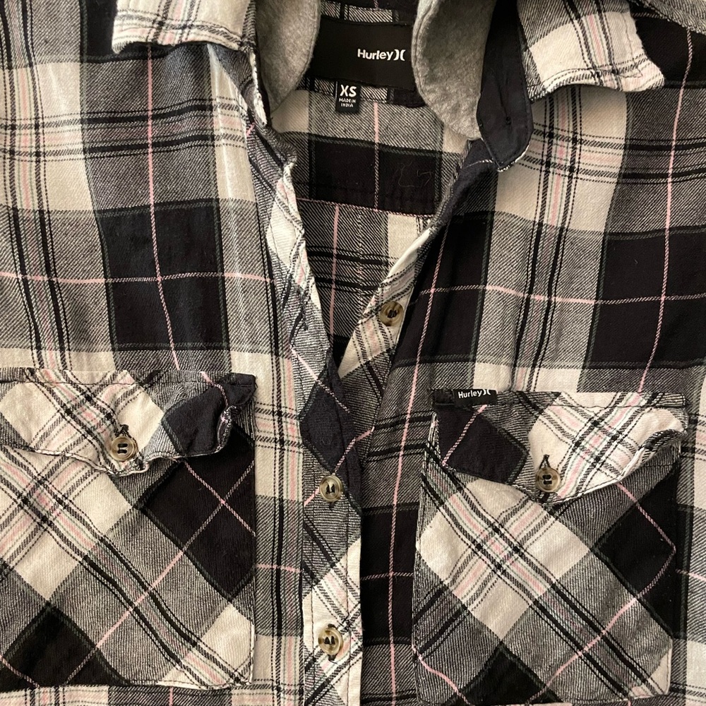 Hurley Cotton Hooded Flannel Long Sleeve Button Down Shirt Hoodie - Picture 2 of 8